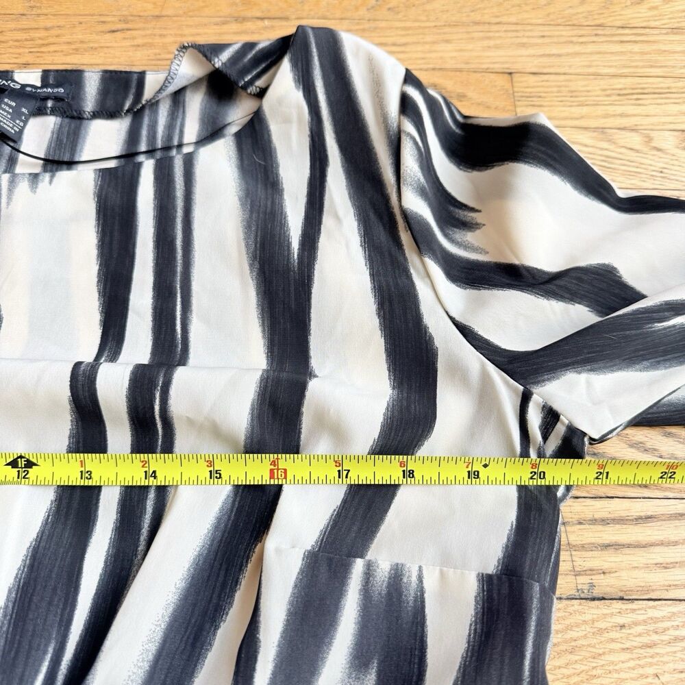 MNG Mango Faux Wrap Shirt Dress Womens Large Black Cream Office Career Modern - Picture 8 of 8